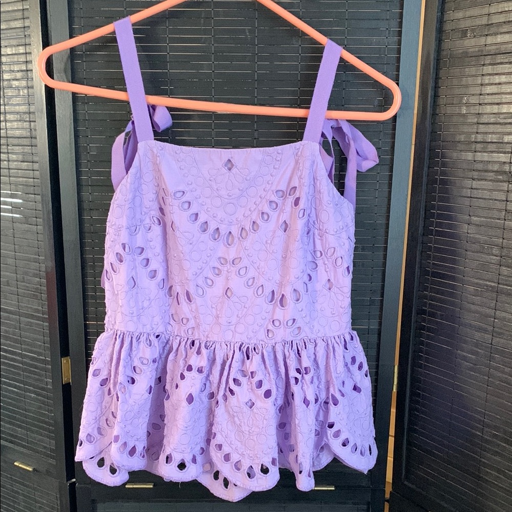 Purple Sleeveless Peplum Blouse with Cutout Design